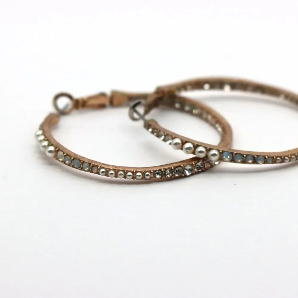 Gold Jeweled Hoop Earrings with Faux Pearls & Rhinestones – Vintage Inspired Sta